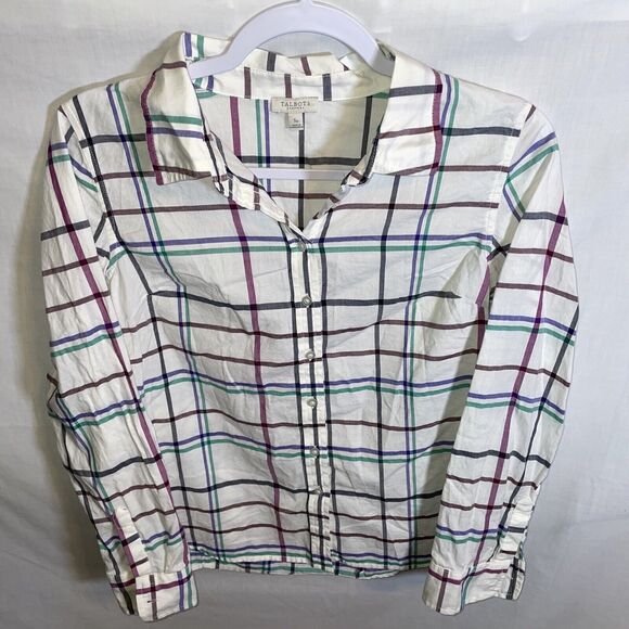 Talbots Petite Dress Shirt Women’s Size Small White Striped Button Up Long Slv - Picture 1 of 12